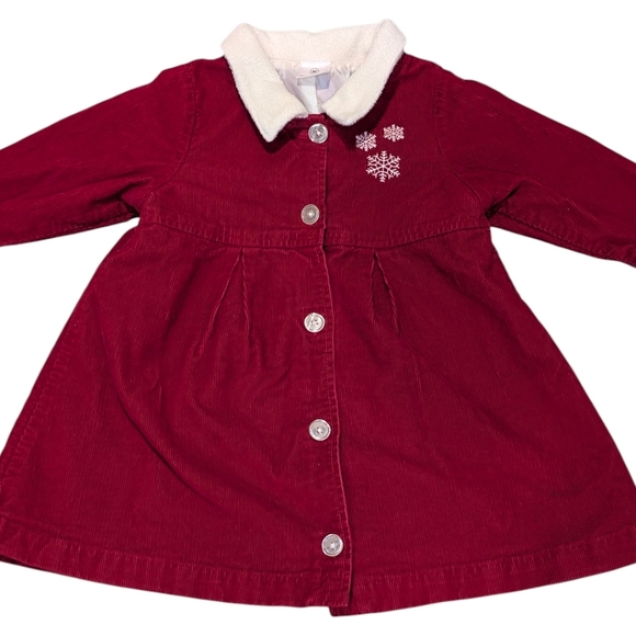 Hanna Andersson Christmas Holiday Corduroy Red Coat Dress Snowflakes 18 24 mo - Picture 7 of 11